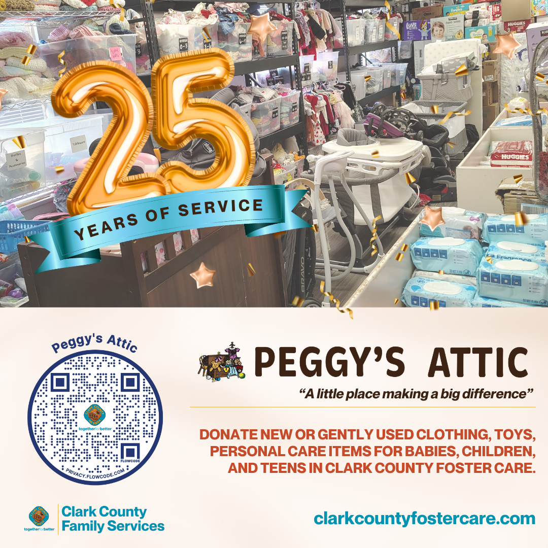Peggy's Attic 25th Anniversary celebration display.
